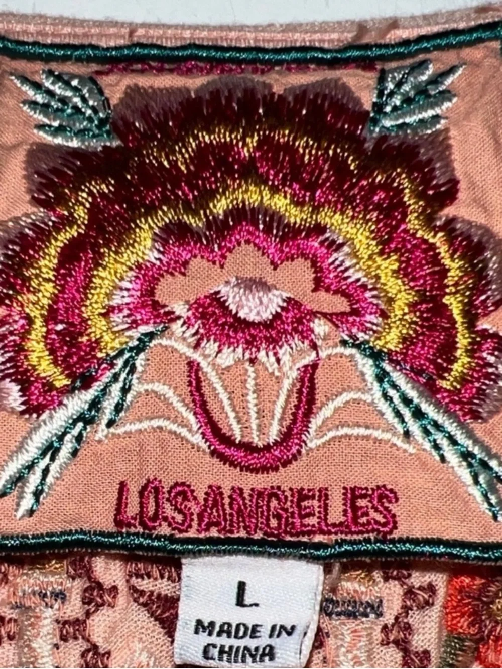 Johnny Was Peach Embroidered Knot-Front Short Sleeve Top - Picture 2 of 5